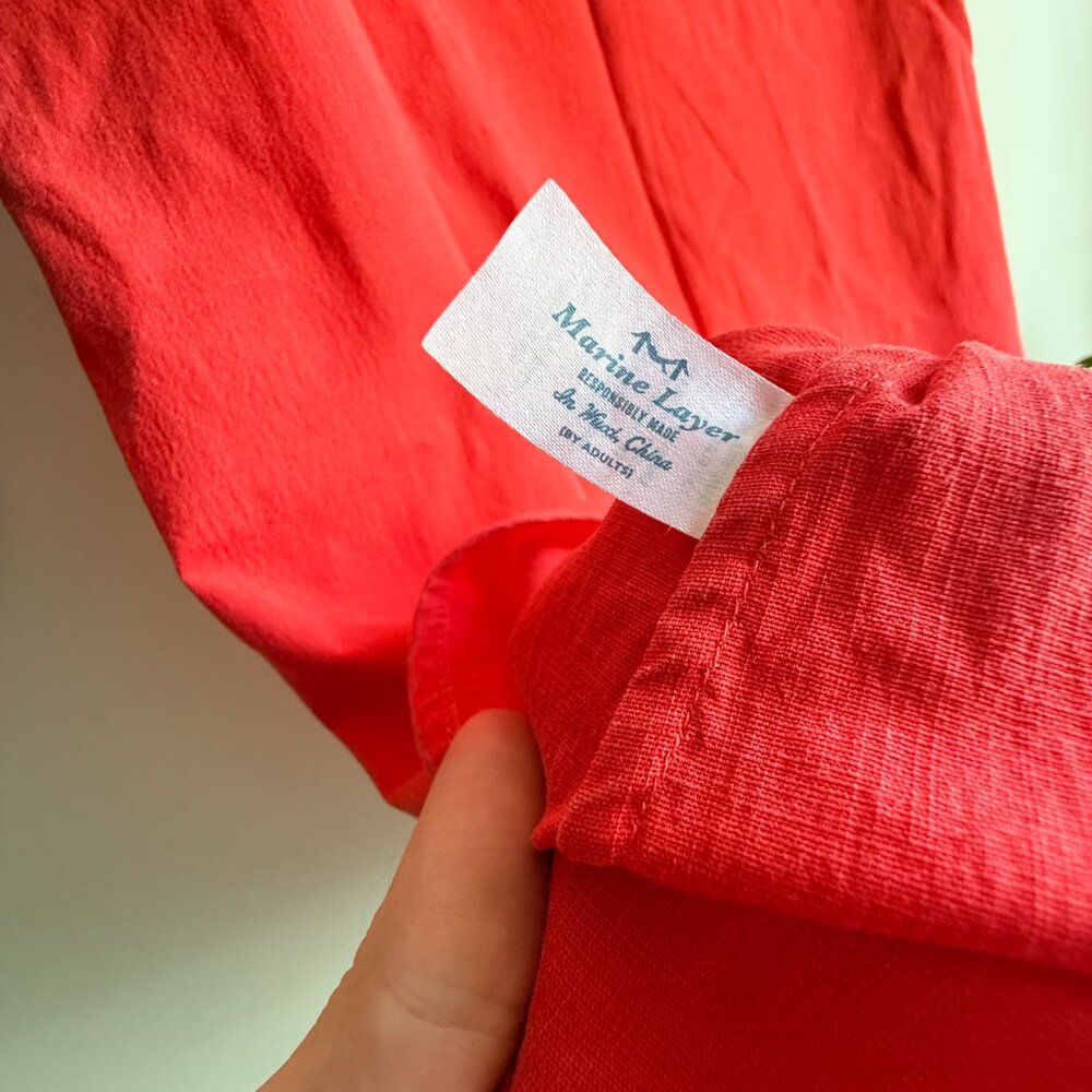NWT: Coral Red Marine Layer Adele Linen Sleeveless dress Size L PIGMENT DYED - Picture 4 of 4